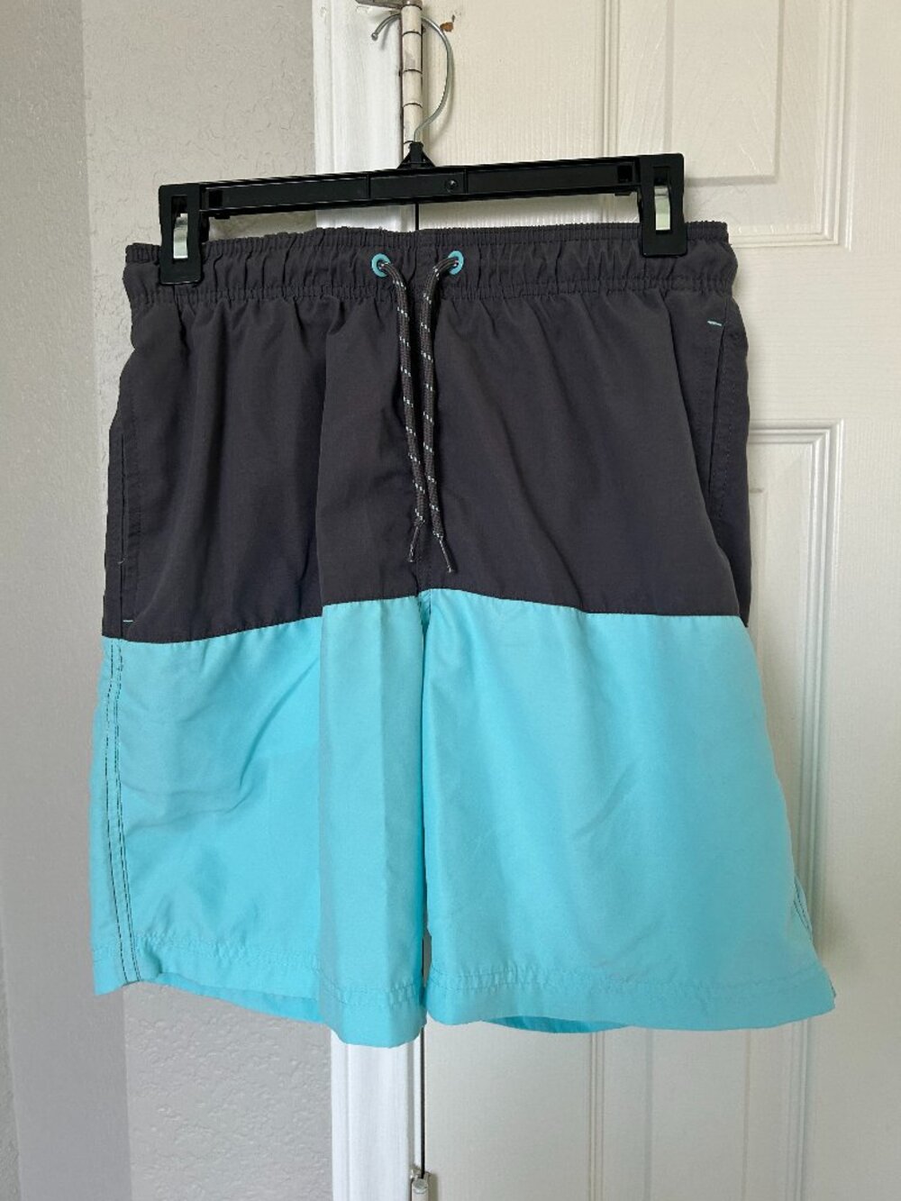George Men's Swim Trunk - Charcoal Grey and Sky Teal - Small